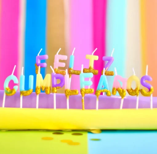 Velas Feliz Cumpleaños - Pastel Glittery