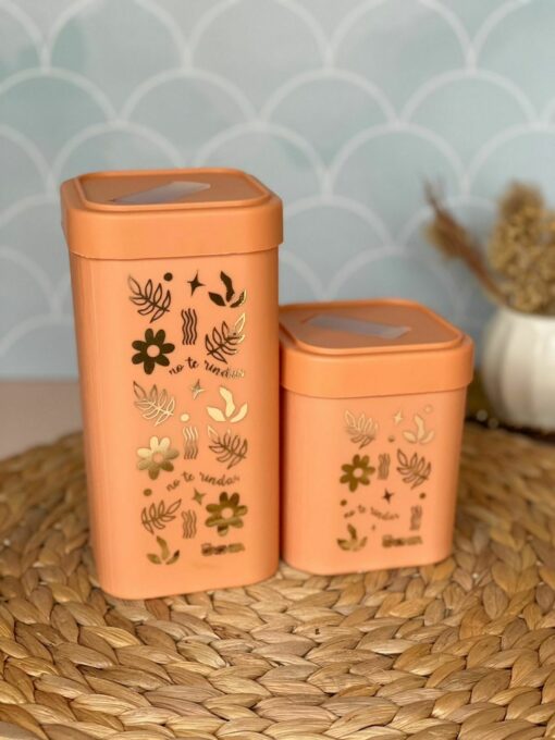 Set de Tarros Cuadrados HOT STAMPING sin Mate - Canela