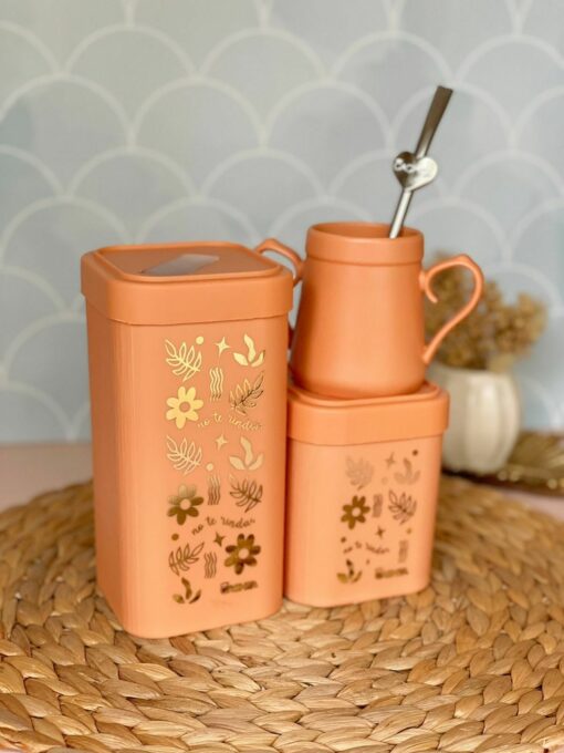Set de Tarros Cuadrados HOT STAMPING - Canela