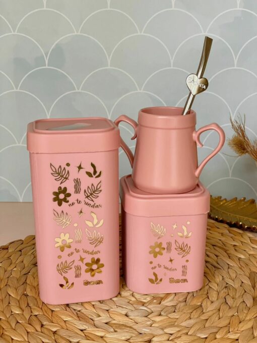 Set de Tarros Cuadrados HOT STAMPING - Rosa Viejo