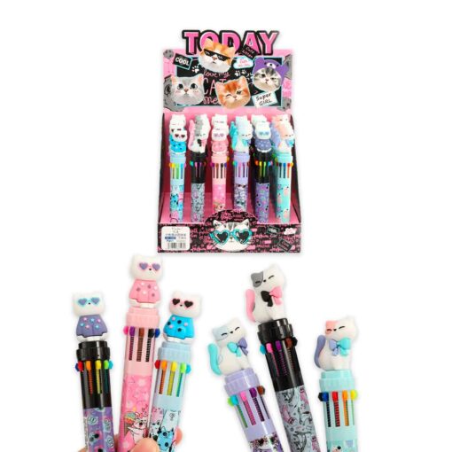 Lapicera Gatito 10 Colores - x3