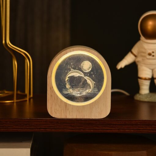 Velador Cristal 3D - Delfines Luna