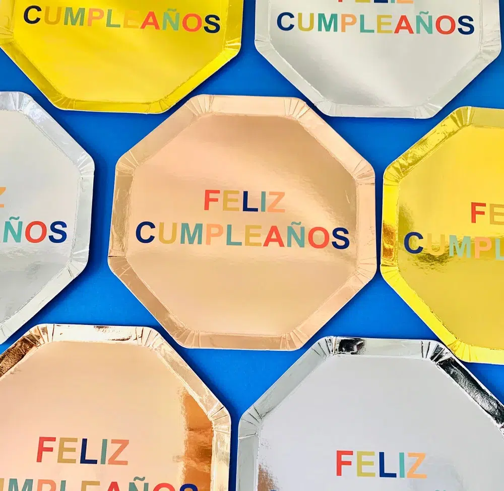 Platos metalizados - Feliz cumple