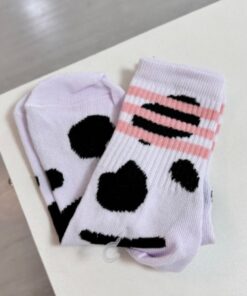 Medias Tenis - Print Vaca Lineas Rosa