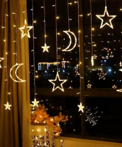 Cortina de luz calida - Luna grande, estrellas y estrellitas