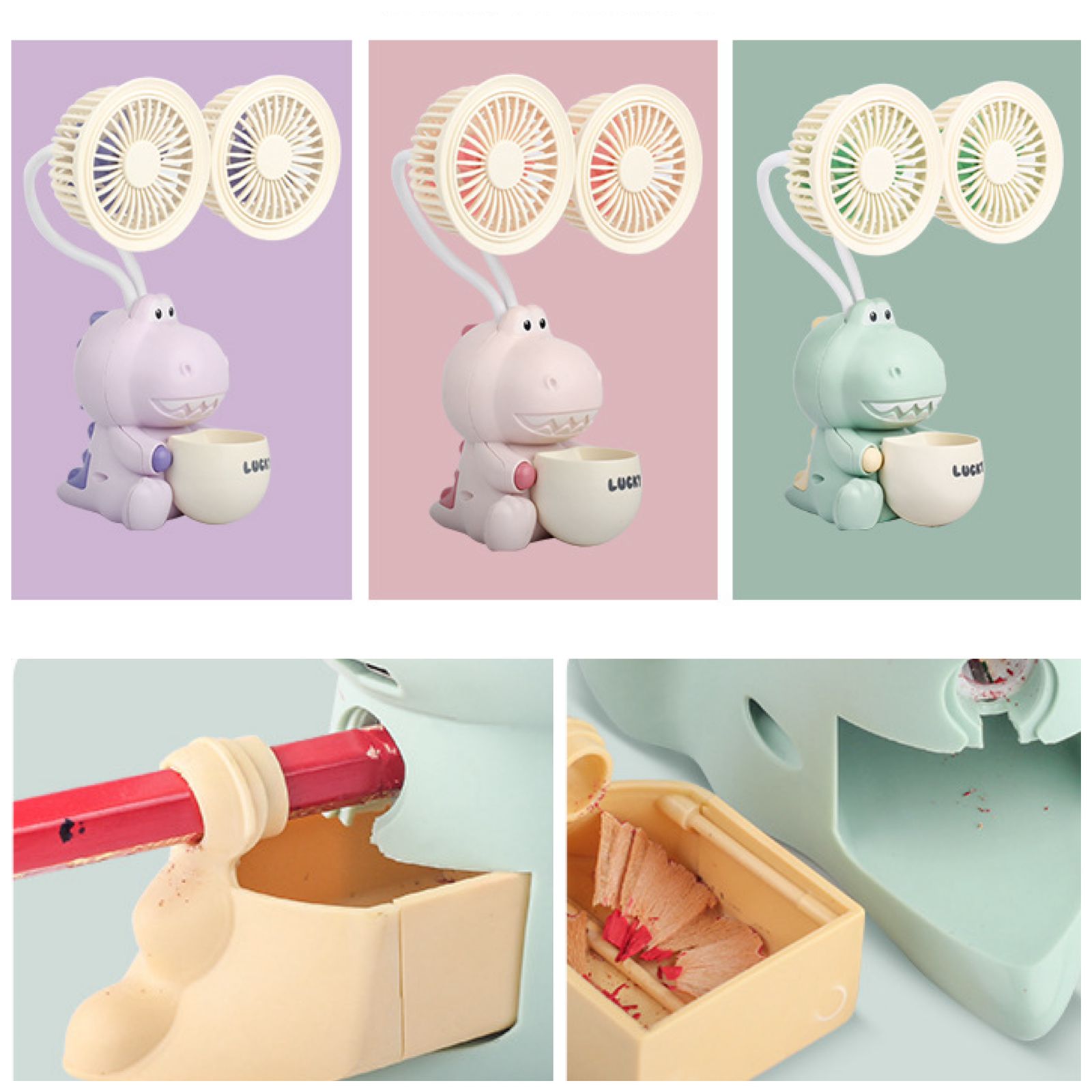 Sacapuntas + Ventilador Dúo + Portalápices - Dinosaur - Imagen 3