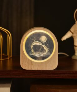 Velador Cristal 3D - Delfines Luna