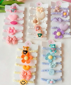 Colita de pelo x5 - Flores y corazones