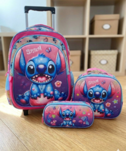 Set de Mochila con Carrito + Lunchera + Cartuchera - Tonos Rosas