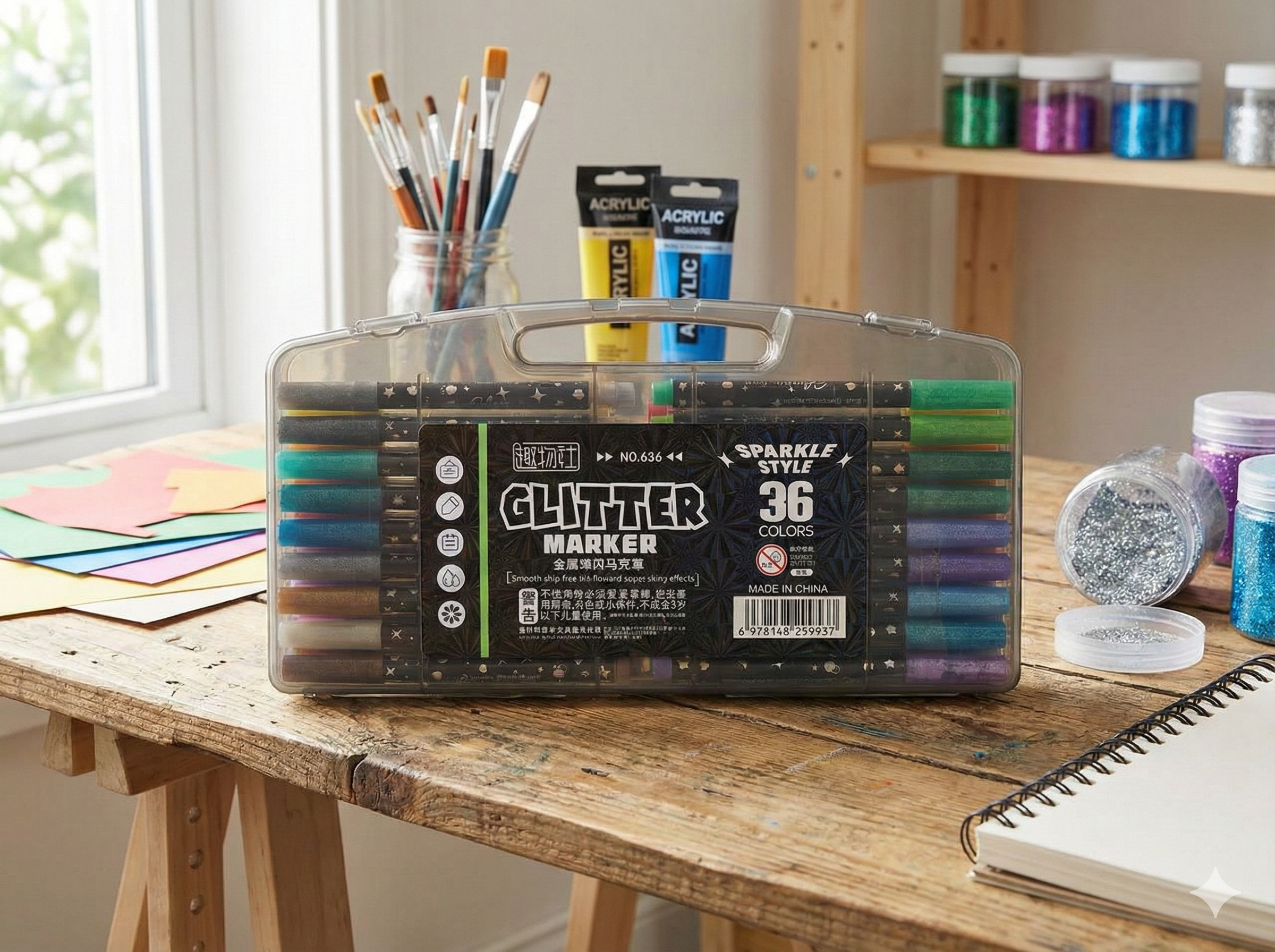 Marcador Glitter x36 con valija