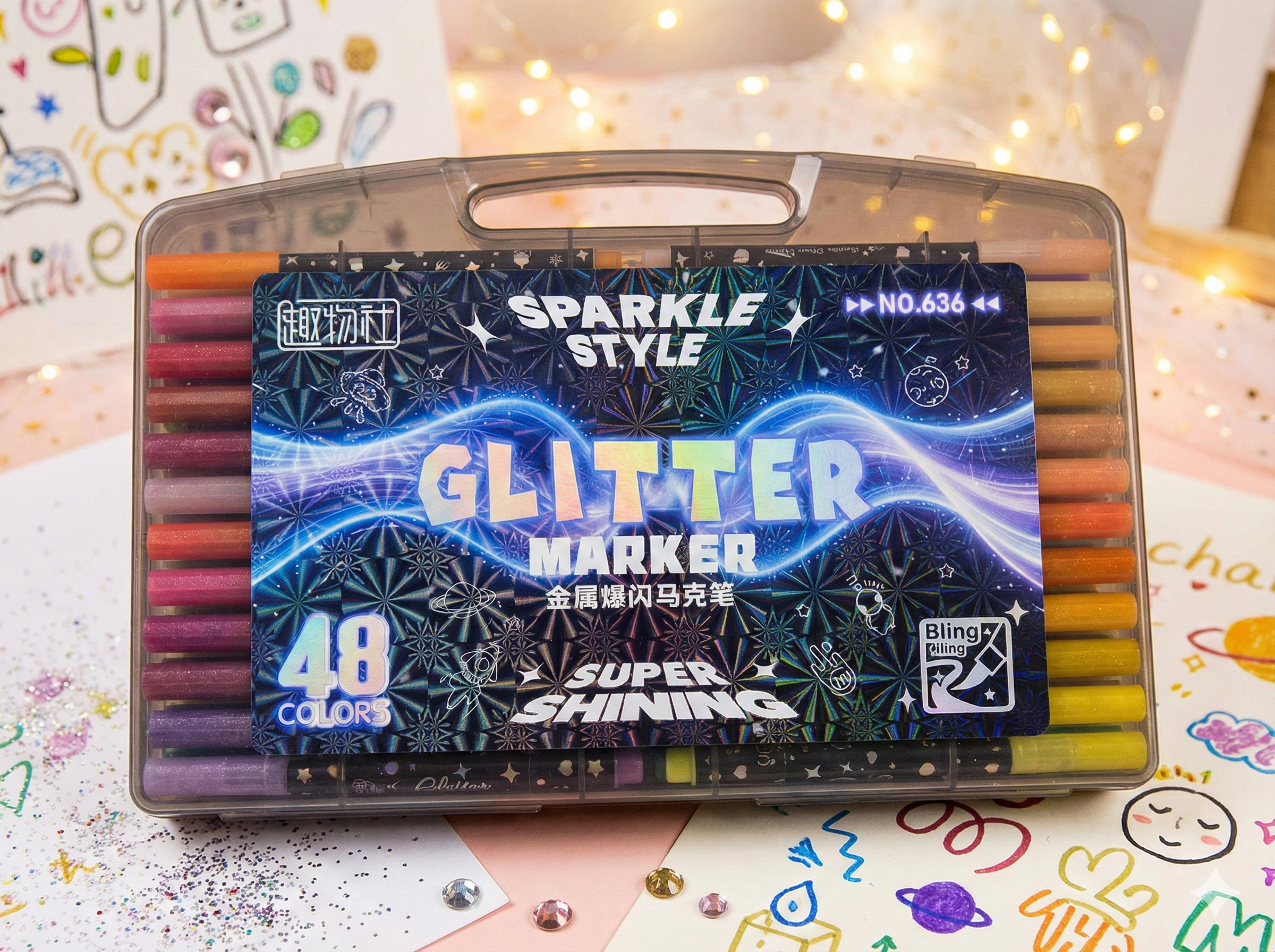 Marcador Glitter x48 con valija
