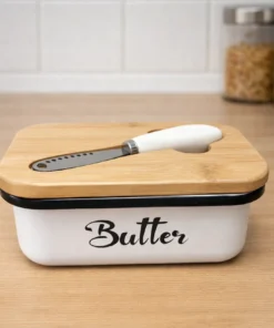 Mantequera con tapa de bambu + cuchillo