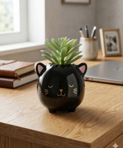 Maceta con Planta - Gatito Negro