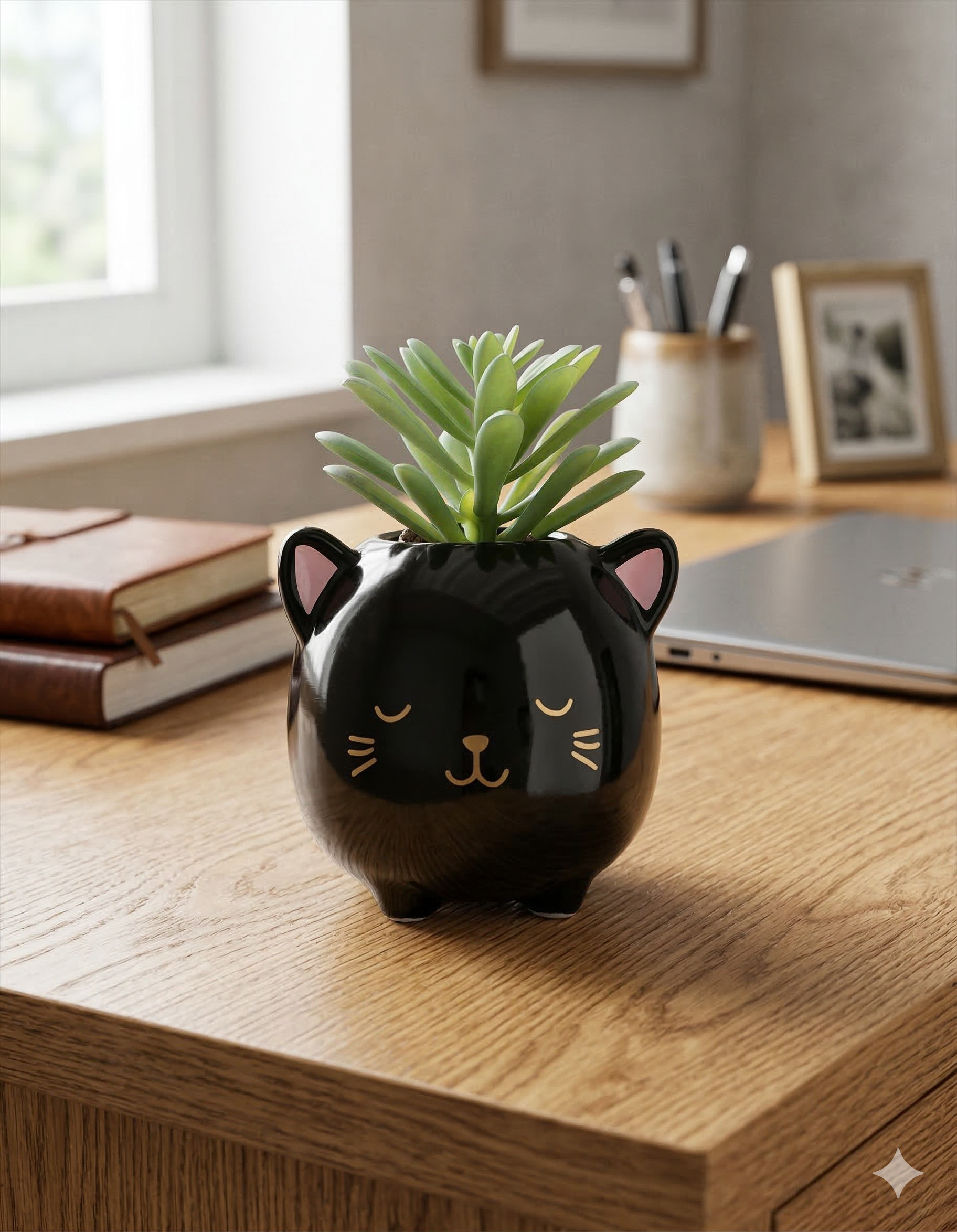 Maceta con Planta - Gatito Negro