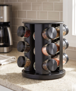 Especiero giratorio Acero inox. y vidrio x12 - Negro - Hudson