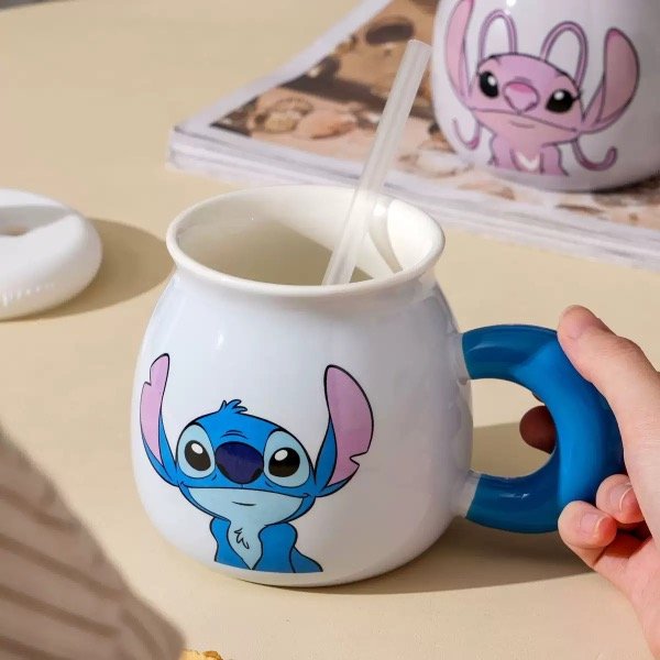 Taza Ceramica C/Tapa - Stitch y Angel - Imagen 3