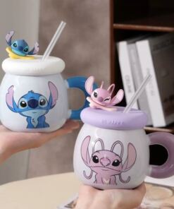 Taza Ceramica C/Tapa - Stitch y Angel