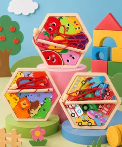 Juego de Pezca y Rompecabezas de Madera Exagonal