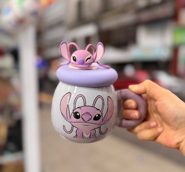 Taza Ceramica C/Tapa - Stitch y Angel - Imagen 2