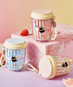 Vaso Escurridor p/ Frutas + Cubierto - Happy Gatito