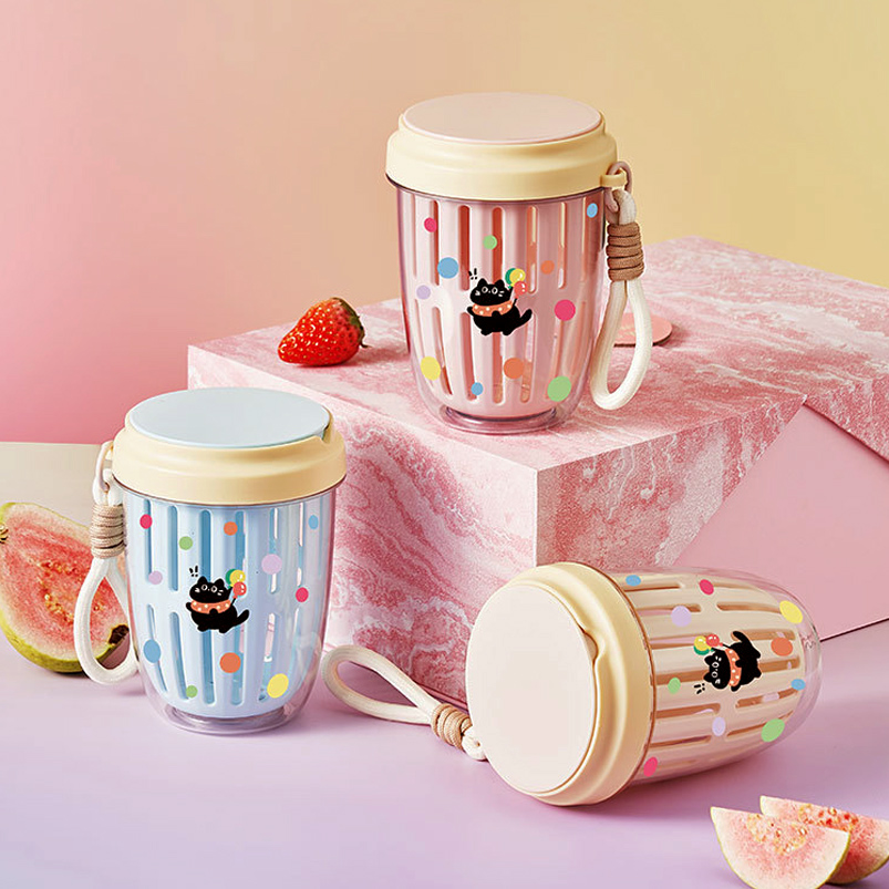 Vaso Escurridor p/ Frutas + Cubierto - Happy Gatito
