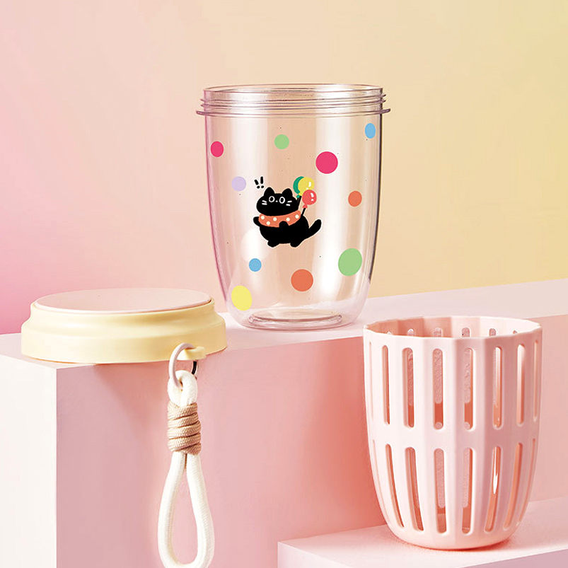 Vaso Escurridor p/ Frutas + Cubierto - Happy Gatito - Imagen 3