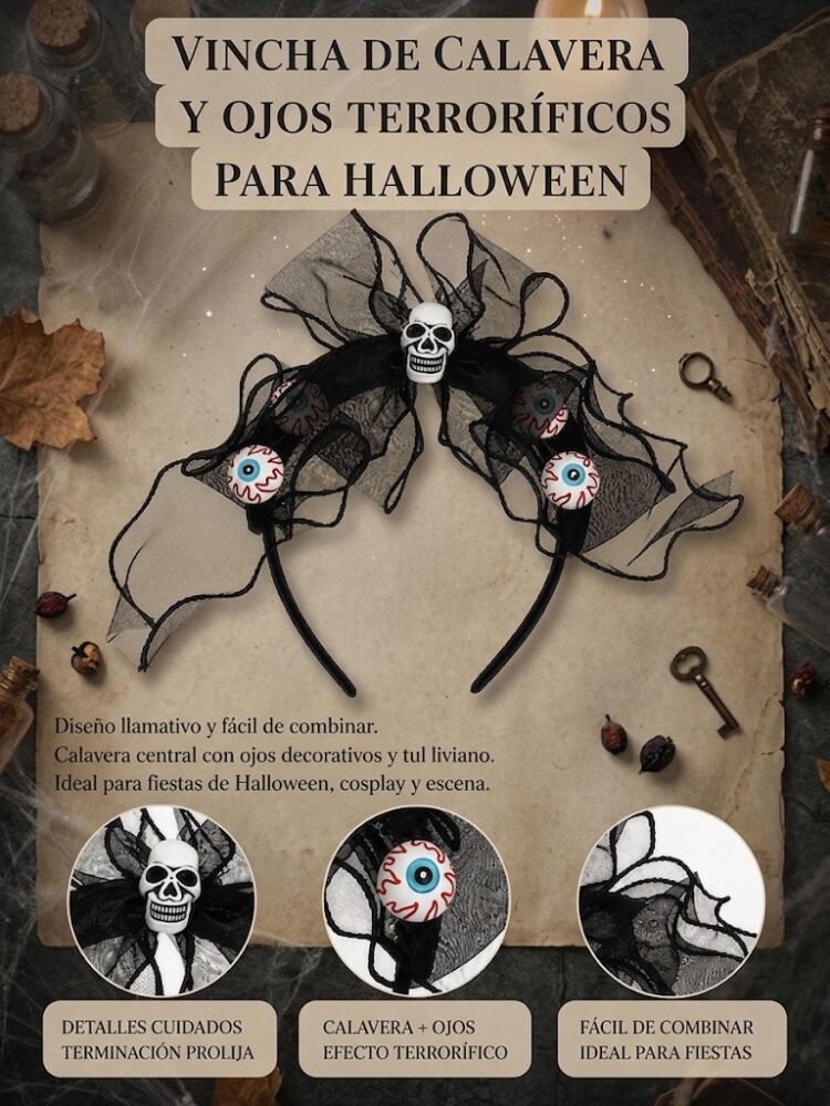 Vincha Halloween - Calavera y Ojos - Imagen 5