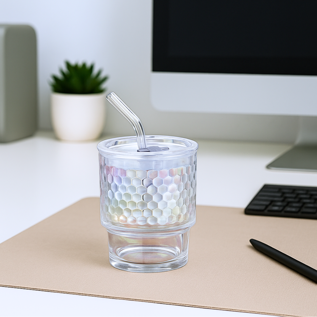 Vaso de Vidrio Tramado con sorbete
