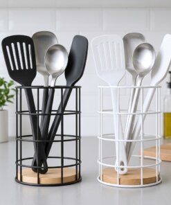 Porta Utensillos Metal con Bambu